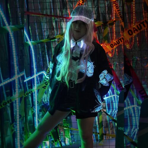 Led Light Up Rave Jacket Fashion Men's Butterfly Jacket Full Zip Luminous Butterfly Women's Jacket - Lumsonata
