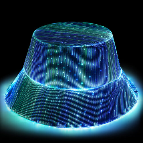 LED Rave Bucket Hat 7 Colors Light up Bucket Hat Fiber Optic Fabric Glow in the Dark Hat Party Hat - Lumisonata