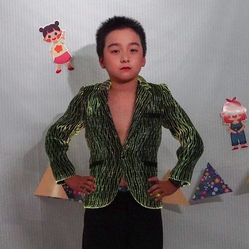 Wave pattern black children's point light up small suit